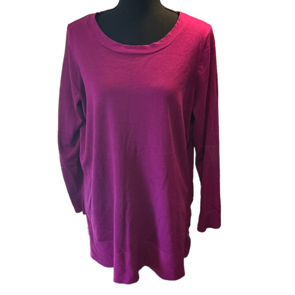 Ambiance Womens Sweater Pullover Long Sleeve Sheer Knitted Pink 2XL